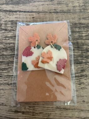 Cream Arch Earrings with Autumn Leaf Accents